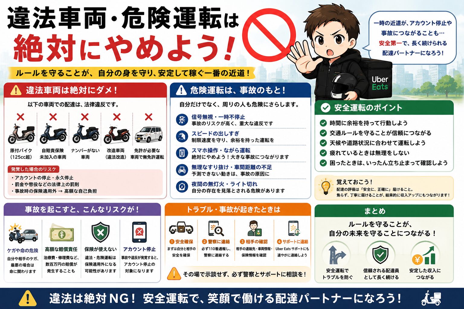 Uber Eats配達で違法車両や危険運転を避ける注意喚起画像