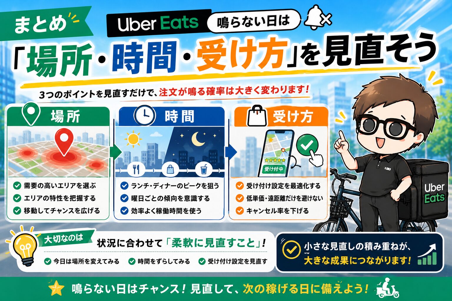 Uber Eatsが鳴らない日は場所・時間・受け方を見直すまとめ画像