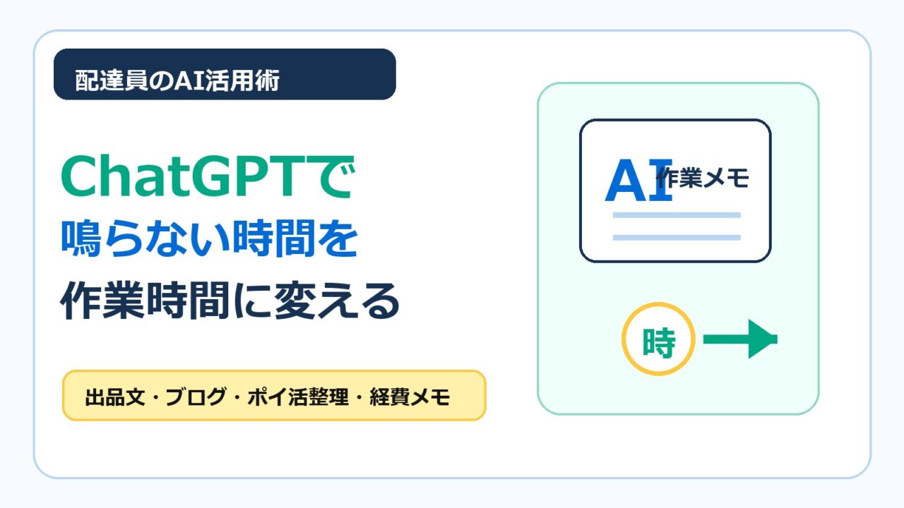 フードデリバリー配達員がChatGPTで鳴らない時間を副業作業に変える方法をまとめたアイキャッチ画像
