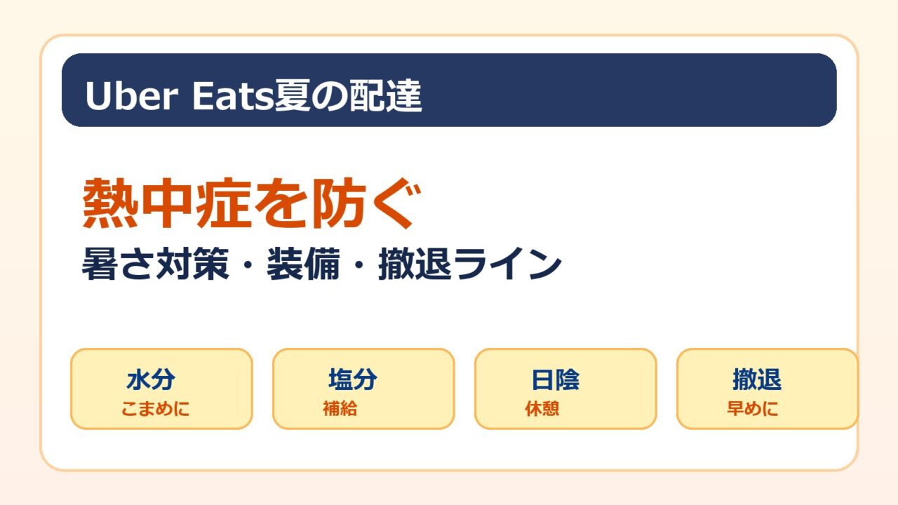 Uber Eats夏の配達で熱中症を防ぐ暑さ対策と撤退ラインをまとめた画像