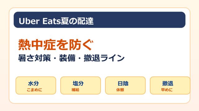 Uber Eats夏の配達で熱中症を防ぐ暑さ対策と撤退ラインをまとめた画像