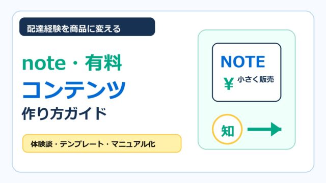 フードデリバリー配達員がnoteや有料コンテンツで配達経験を小さな商品に変える方法をまとめたアイキャッチ画像