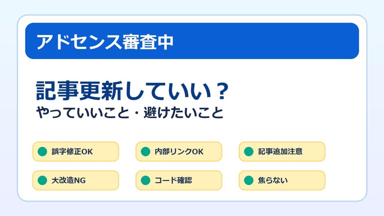 アドセンス審査中に記事更新していいかを解説するアイキャッチ画像