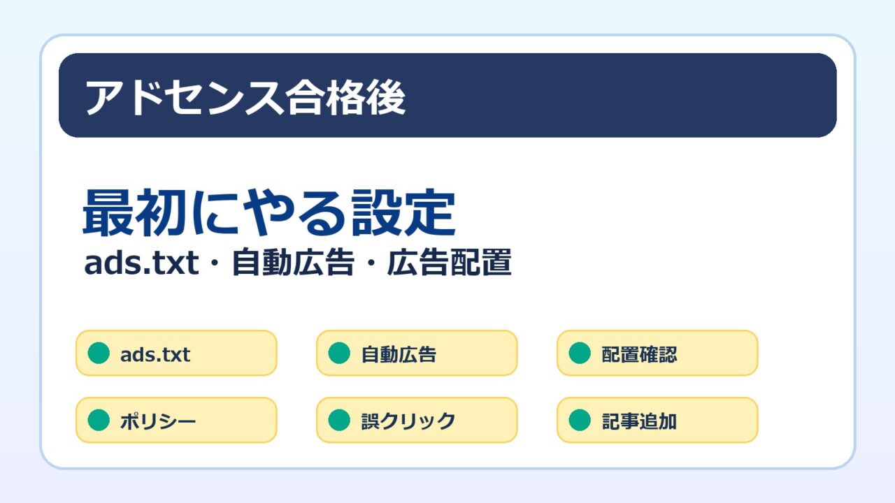 アドセンス合格後に最初にやる設定をまとめたアイキャッチ画像