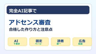 完全AI記事でアドセンス審査に合格した作り方と注意点をまとめたアイキャッチ画像
