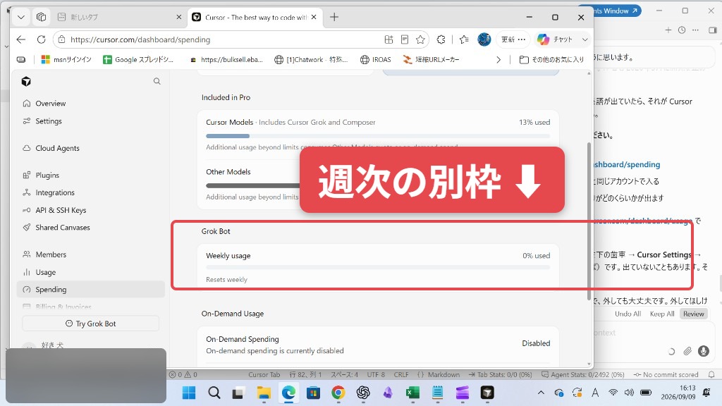 手順3:Grok Bot の週次枠を見る
