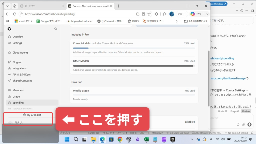 Cursor Grok 4.6 Highで作成した「Try Grok Bot」の操作ガイド画像