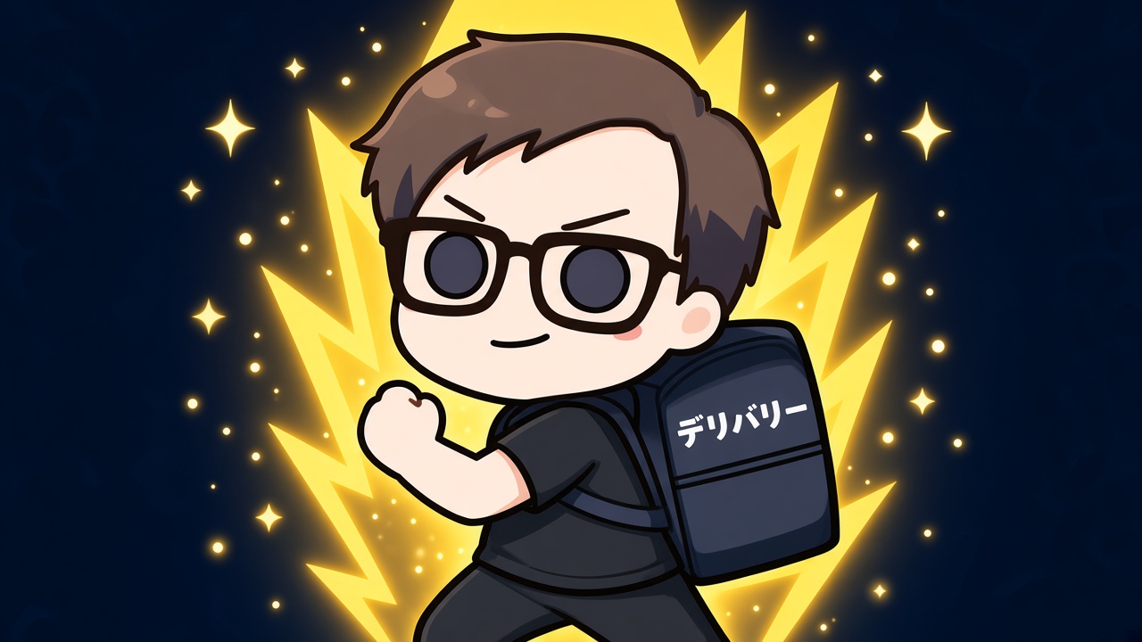 雷を背に拳を握って気合いを入れるイロドリのキャラクター