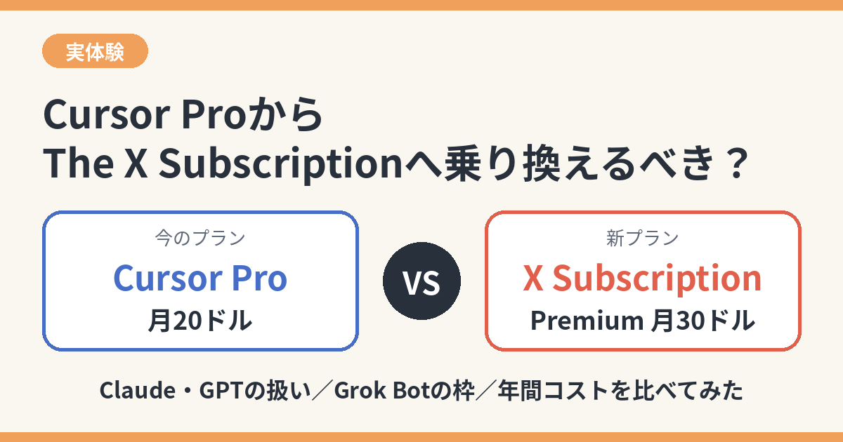 Cursor ProとThe X Subscriptionの比較記事のアイキャッチ